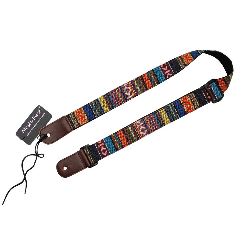 MUSIC FIRST Classic Country style Soft Yarn-dyed fabric & Genuine Leather Ukulele Strap Ukulele Shoulder Strap Version 2.0 - Image 2